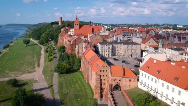 Luchtfoto Van Grudziadz Bij Wisla Rivier Polen — Stockvideo