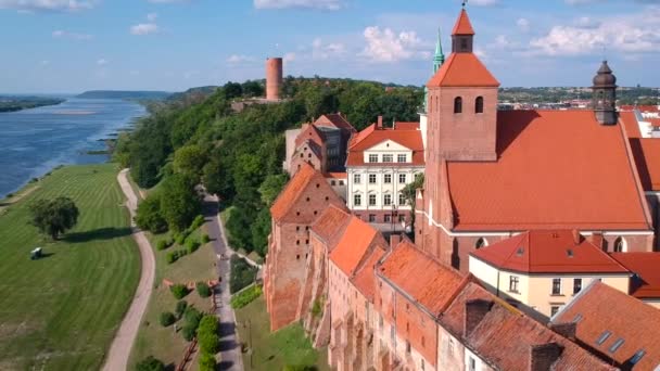 Polonya Wisla River Daki Grudziadz Havadan Görünümü — Stok video