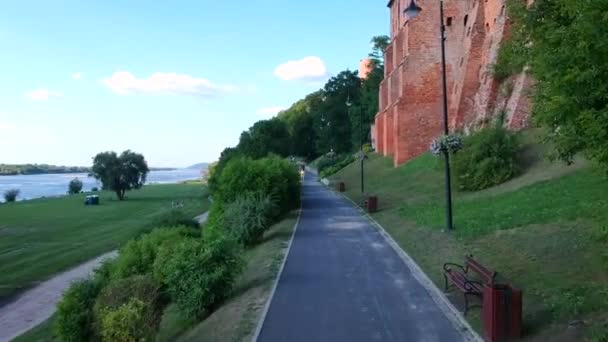 Luchtfoto Van Grudziadz Bij Wisla Rivier Polen — Stockvideo