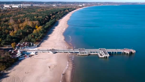 Pier Van Oostzee Gdansk Brzezno Herfst Polen — Stockvideo