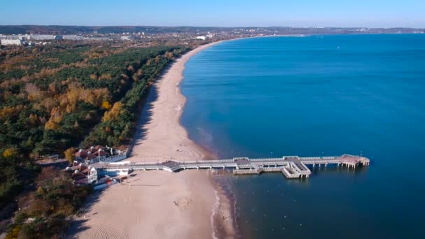 Morze Bałtyckie Molo Gdańsku Brzeźnie Jesieni Polska — Wideo stockowe