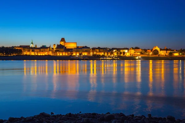 Altstadt Von Torun Bei Nacht Spiegelt Sich Weichsel Fluss Polen — Stockfoto