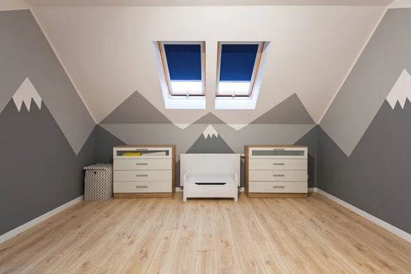Dormitorio Para Niños Con Montañas Pintadas Pared — Foto de Stock