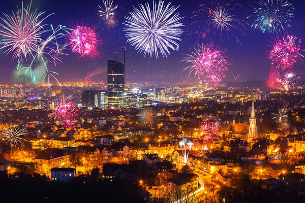 New Years Fireworks Display Gdansk Poland — Stock Photo, Image