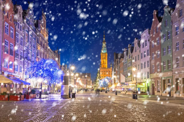 Старый Город Гданьск Холодной Зимней Ночью Выпадением Снега Польша — стоковое фото