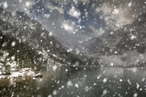 Starker Schneefall Auge Des Sees Der Tatra Polen — Stockfoto