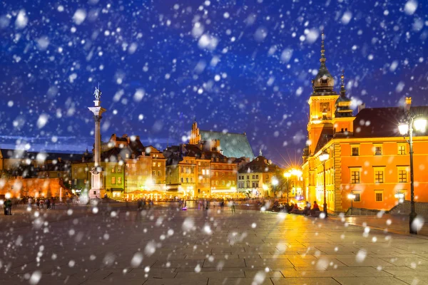 Old Town Warsaw Cold Winter Night Falling Snow Poland — Stock Photo, Image