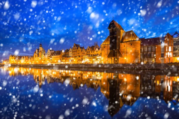 Gamla Stan Gdansk Kall Vinternatt Med Fallande Snö Polen — Stockfoto