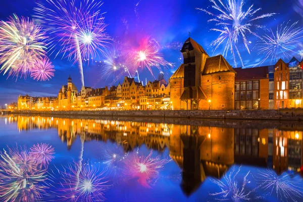 Nieuwe Jaar Vuurwerk Weergeven Gdansk Polen — Stockfoto