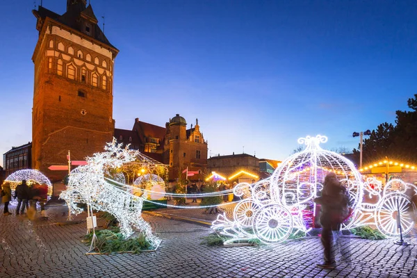 Arquitetura Cidade Velha Gdansk Anoitecer Com Luzes Natal Polônia — Fotografia de Stock