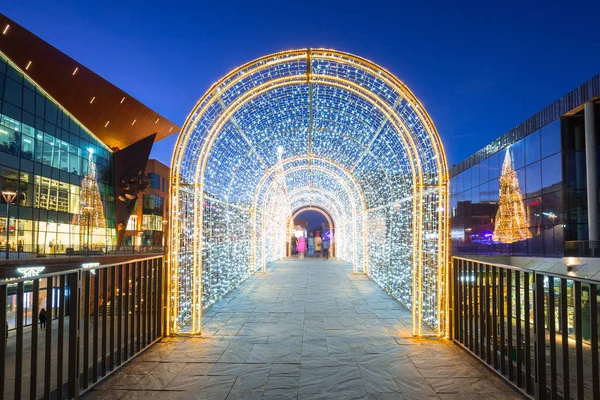 Arquitectura Del Casco Antiguo Gdansk Atardecer Con Luces Navideñas Polonia —  Fotos de Stock