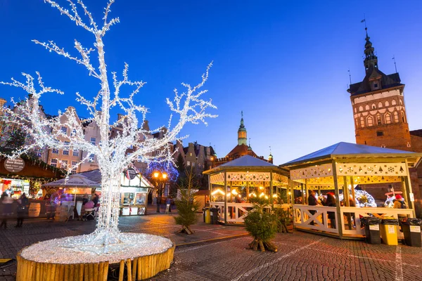 Gdansk Lengyelország Decemberében 2018 Karácsonyi Díszek Gdansk Óvárosának Alkonyatkor Lengyelország — Stock Fotó