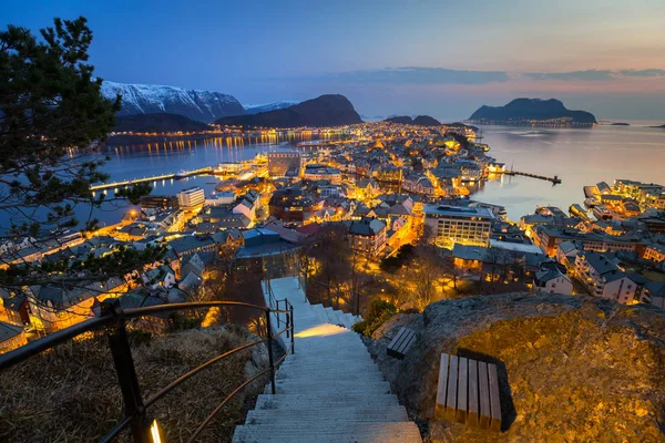 Beautiful View Alesund Town Dusk Norway — Stock Photo, Image