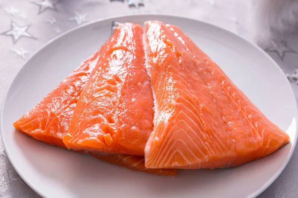 Fresh Salmon Fillets Christmas Dinner — Stock Photo, Image