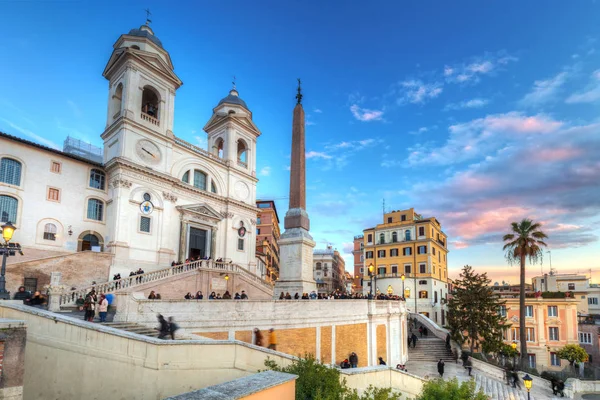 Trinita Dei Monti Church Spanish Steps Rome Sunset Italy — Stock Photo, Image