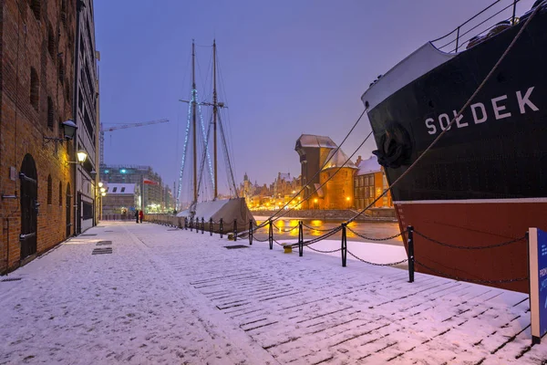 Gdaňsk Polsko Ledna 2019 Soldek Muzeum Lodi Motlawa River Zimní — Stock fotografie