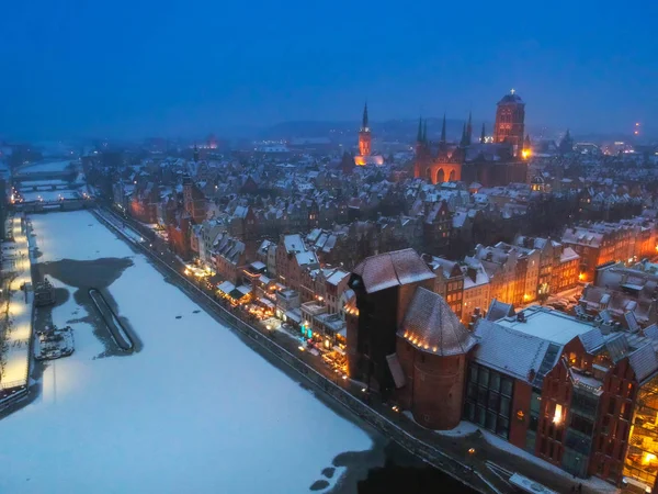 Vue Aérienne Gdansk Crépuscule Dans Paysage Hivernal Pologne — Photo