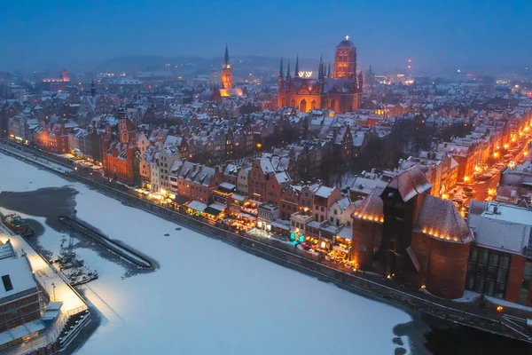 Vue Aérienne Gdansk Crépuscule Dans Paysage Hivernal Pologne — Photo