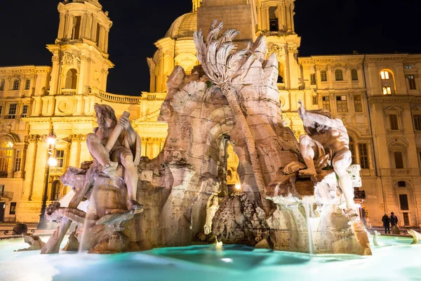 Fontän Den Det Piazza Navona Natten Rom Italien — Stockfoto