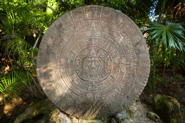 Bir Playa Del Carmen, Meksika - 17 Temmuz 2011: Antik Maya takvim Jucatan, Meksika ormanda