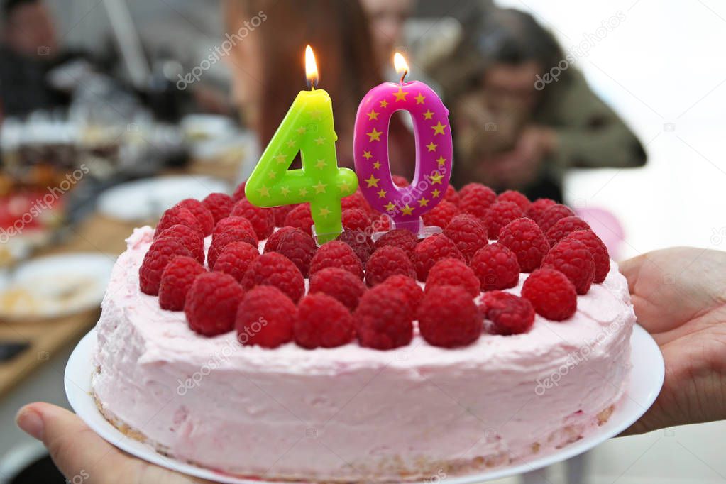 Birthday cake with candles for 40th birthday