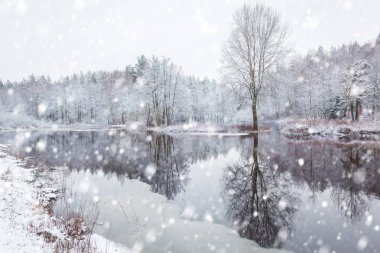 Morrum Nehri karlı kış manzarası, İsveç