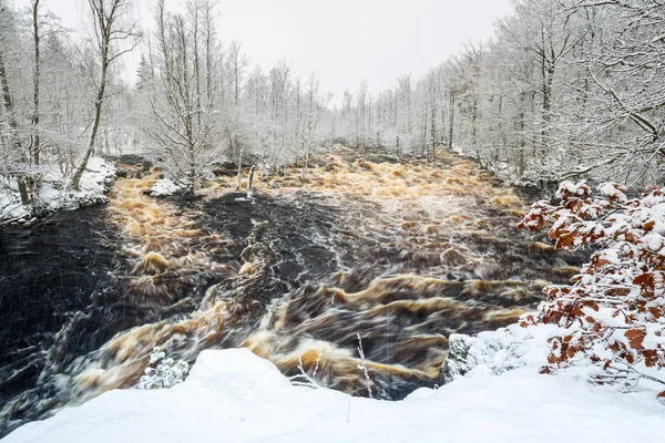 Divoká Řeka Morrum Zasněžené Zimě Švédsko — Stock fotografie