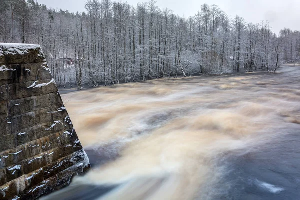Dzika Rzeka Morrum Mroźną Zimę Szwecja — Zdjęcie stockowe