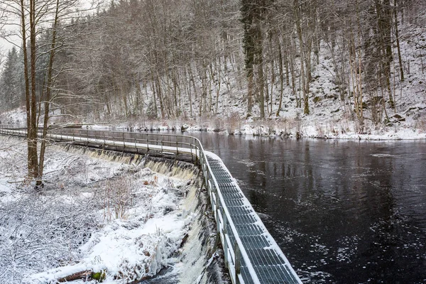 Vad Morrum Folyó Havas Téli Svédország — Stock Fotó