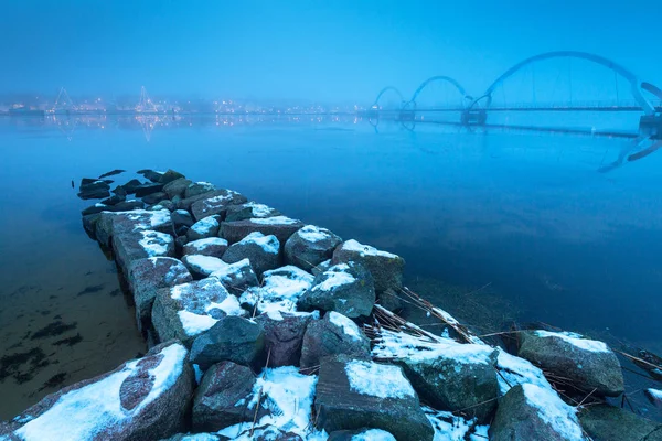 Pont Piétonnier Solvesborgsbron Dans Sud Suède Crépuscule — Photo