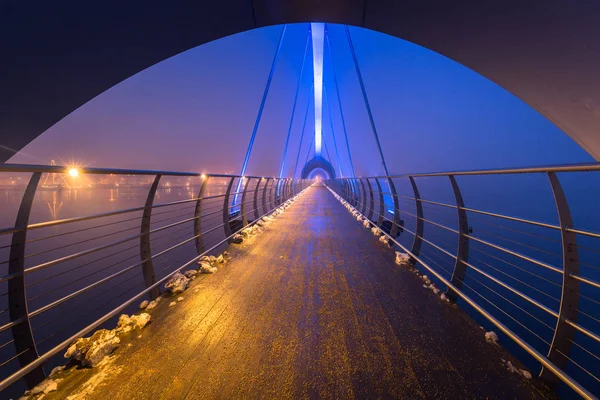 Voetgangersbrug Van Het Solvesborgsbron Het Zuiden Van Zweden Schemering — Stockfoto