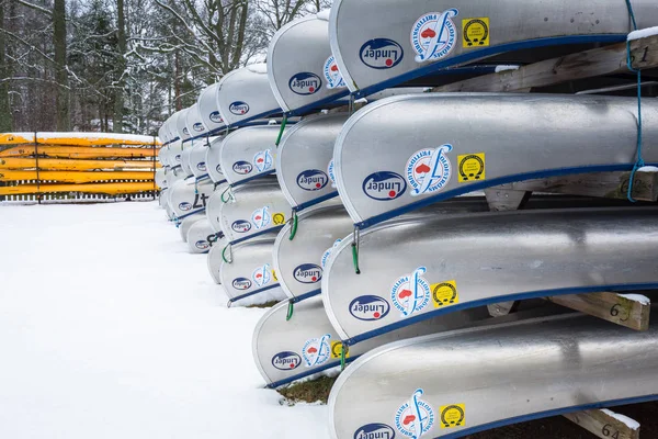 Olofstrom Sweden January 2018 Kayaks Rent Sweden Winter Olofstrom Town — Stock Photo, Image