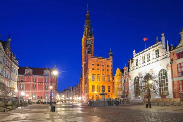 Gece Polonya Gdansk Eski Şehrin Güzel Mimari — Stok fotoğraf