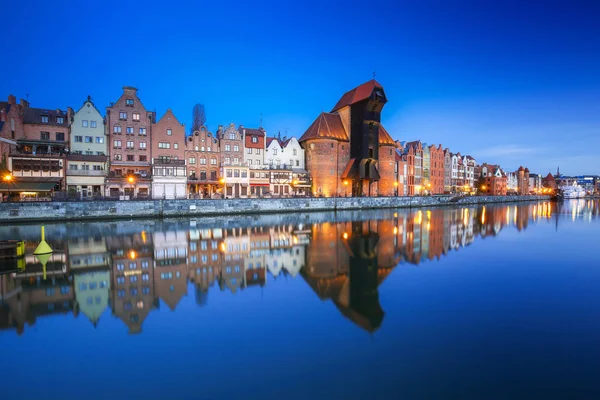 Schöne Altstadt Von Danzig Mit Historischem Kran Fluss Motlawa Polen — Stockfoto