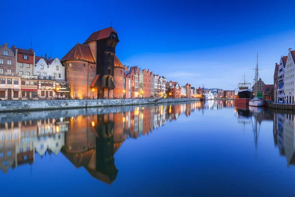 Güzel Eski Şehir Gdansk Motlawa River Polonya Tarihi Vinçli — Stok fotoğraf
