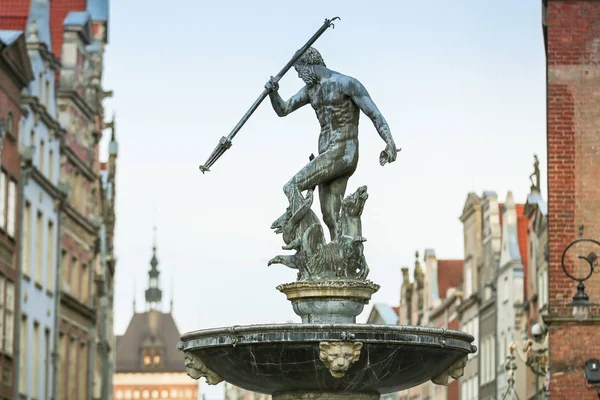 Belle Fontaine Neptune Aube Symbole Gdansk Pologne — Photo