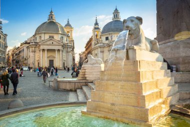 Rome, İtalya - 9 Ocak 2019: Mimarisi, Piazza del Popolo Roma, İtalya