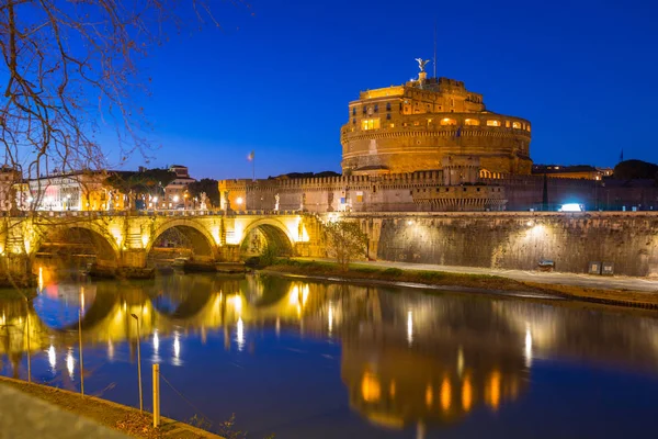 Castelo Santo Anjo Sobre Rio Tibre Roma Noite Itália — Fotografia de Stock