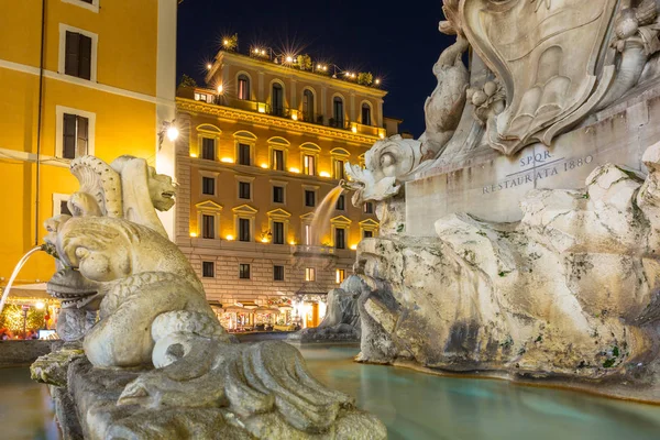 Fuente Templo Del Panteón Roma Por Noche Italia —  Fotos de Stock