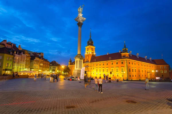 Warszawa Września 2018 Architektura Placu Zamku Królewskiego Warszawie Miasto Nocą — Zdjęcie stockowe