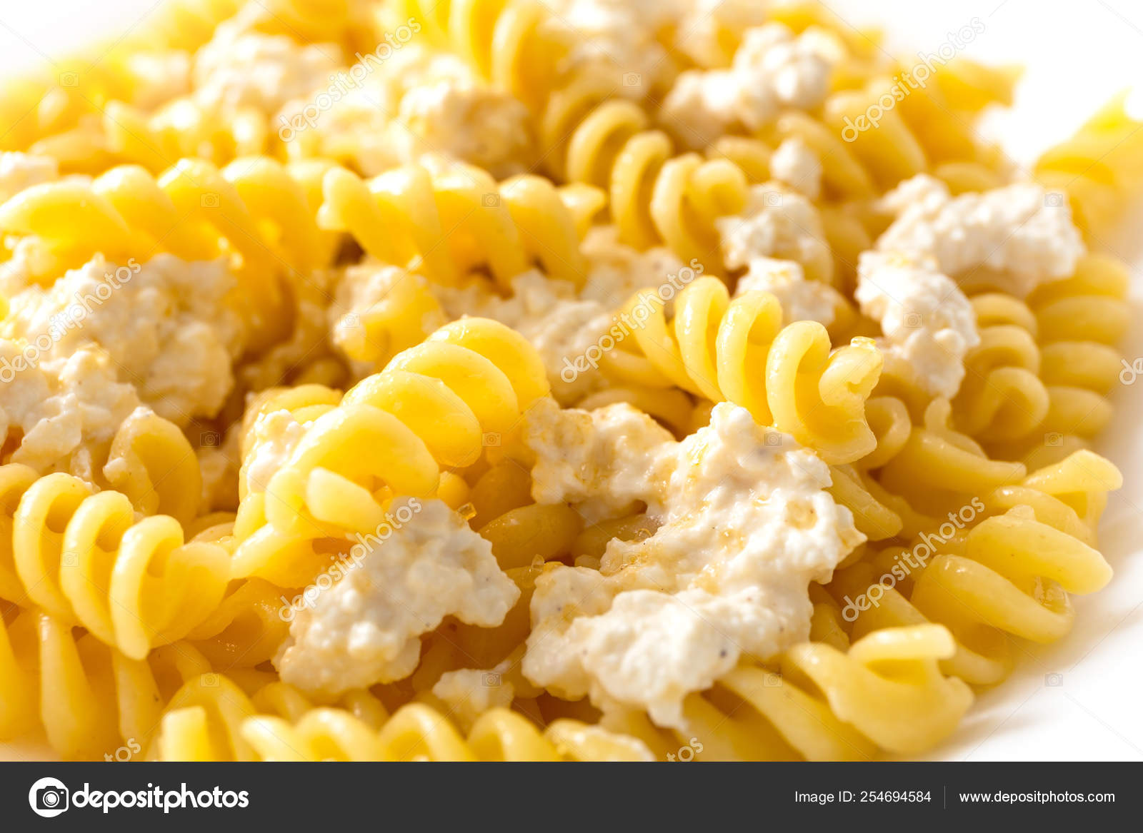 Homemade Macaroni White Cottage Cheese Sugar Kids Stock Photo