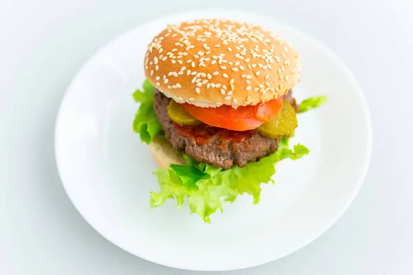Zelfgemaakte Hamburger Het Bord — Stockfoto