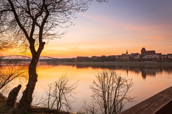 Coucher Soleil Incroyable Sur Vistule Torun Pologne — Photo