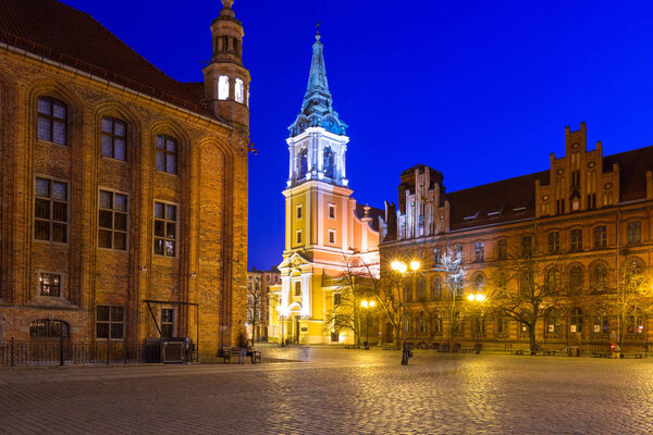 Beautiful architecture of the old town in Torun at dusk, Poland.