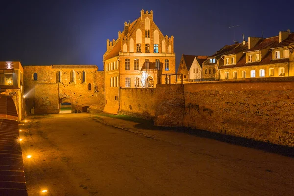 Oude Stadsmuren Van Torun Nacht Polen — Stockfoto