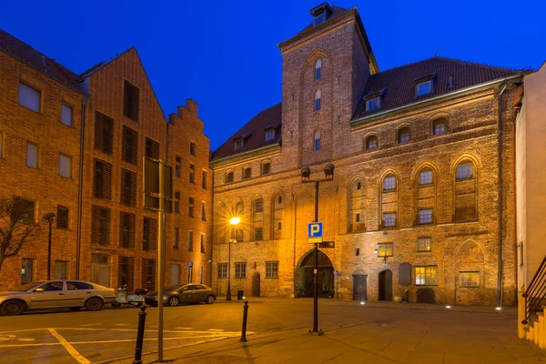 Architettura Del Centro Storico Danzica Con Storica Gru Portuale Crepuscolo — Foto Stock