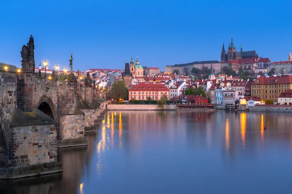 Beau Pont Charles Château Prague Nuit République Tchèque — Photo