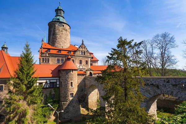 Prachtige Czocha Kasteel Zonnige Dag Neder Silezië Polen — Stockfoto