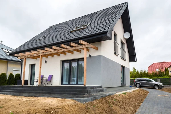 Casa Com Novos Blocos Paver Concreto Colocado — Fotografia de Stock