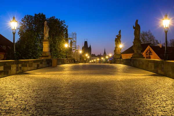 Hermoso Puente Charles Praga Por Noche República Checa — Foto de Stock